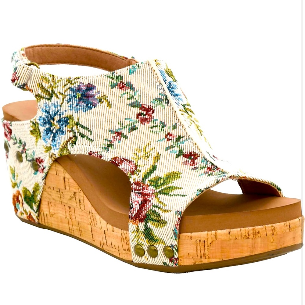 Corkys Carley Sand Brocade Wedge New with box